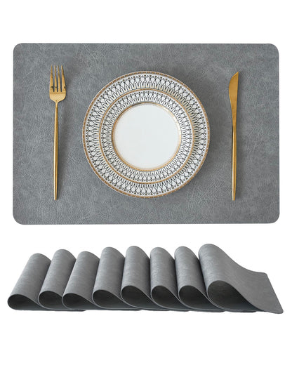Leetaltree Reversible Faux Leather Placemats Set of 8, 12x17 Inch - Heat Resistant, Waterproof, Non-Slip Table Mats for Dining Kitchen, Hotel-Quality, Mist Grey