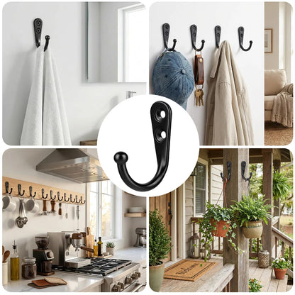 POZEAN Wall Hooks for Hanging, 40 Pack Black Small Coat Hooks with 80 Screws, Heavy Duty Single Prong Wall Hooks for Keys, Cups,Towels,Bag and More