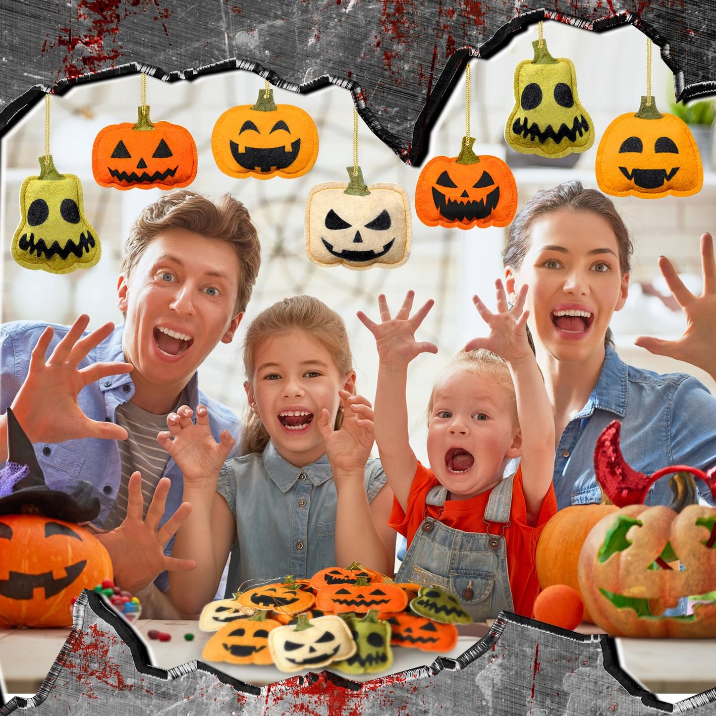 Windkream 24 Pcs Halloween Tree Ornaments Mini Pumpkin 3D Felt Hanging Decor Small Pumpkin Face Ornaments Bulk Tree Decorations for Halloween Party Supplies