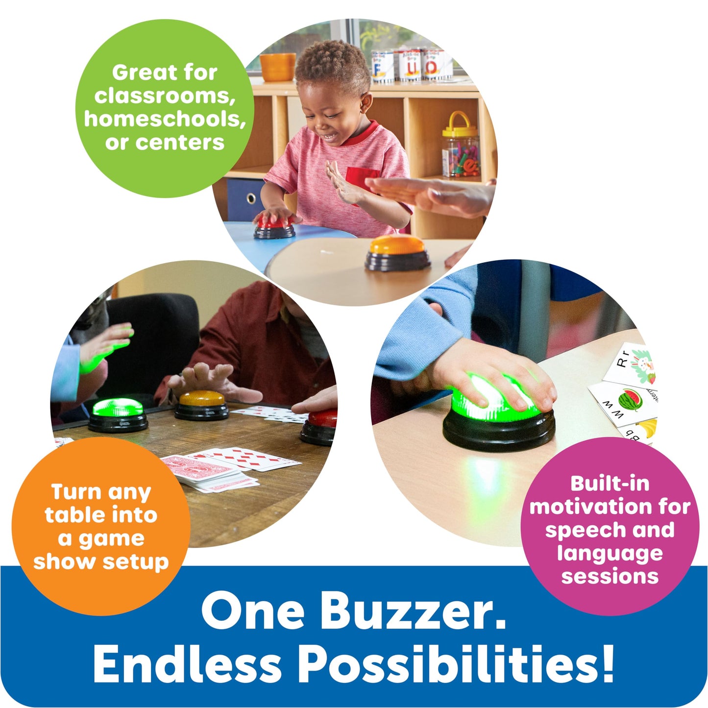 Learning Resources Lights and Sounds Buzzers - Classroom Must Haves Supplies, Kids Toys, Sound Effect Button, Family Game Shows For Trivia, Participation Tools Boys and Girls Birthday Gifts