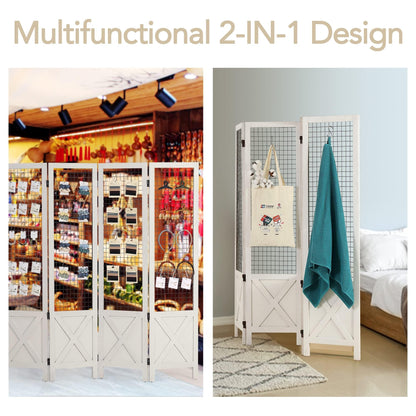 Wnutrees 4 Panel Gridwall Display, Portable Freestanding Display Board for Craft/Art Shows, Retail, Events, Decorative Wood Room Divider Folding Screens, White