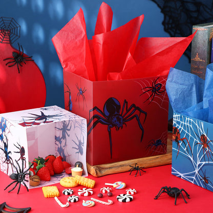 Spiareal 6 Set Spider Birthday Party Decoration Favor PVC Spider Snack Popcorn Bucket Centerpiece for Table Candy Cookie Treat Container with Red White Blue Snow Pear Paper for Birthday Party Supplies