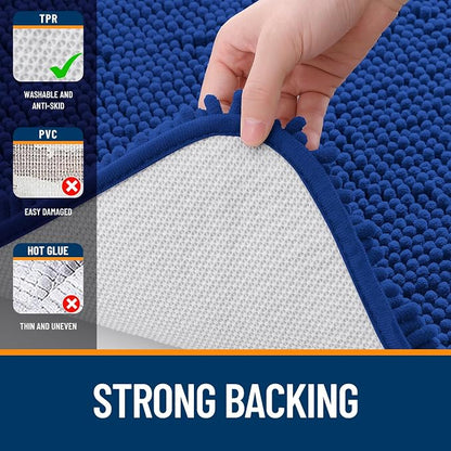 OLANLY Bathroom Runner Rugs 47x24, Soft Absorbent Chenille Bath Rugs, Rubber Backing Quick Dry, Machine Washable Long Bath Mats for Bathroom Floor, Tub and Shower, Home Decor Accessories, Royal Blue