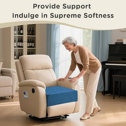 AddGrace Recliner Cushions for Elderly Thick Seat Cushion 20"x20"x4" Chair Pads with Non Slip Backing and Washable Cover for Couch Armchair Chairs Blue