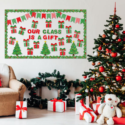HIQINLUG Christmas Bulletin Board Decorations Set Christmas Classroom Decoration Xmas Boxes Bulletin Board Decor Cutouts For Xmas Holiday Party Classroom School Home Wall Decor