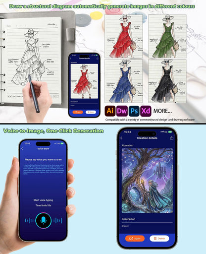 Digital Notebook with Pen Set smart Pen Enables Synchronized Handwriting, OCR to Text, Offline Storage, Audio Recording and Note Sharing, Compatible with iOS and Android