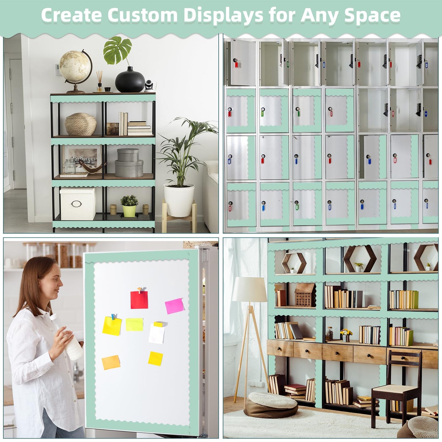 30 Pcs Magnetic Borders for Classroom Whiteboard - Mint Green Magnetic Bulletin Board Border Set - Scalloped Chalkboard Border Strips for Teachers, Parents, DIY Home,School & Office Decoration