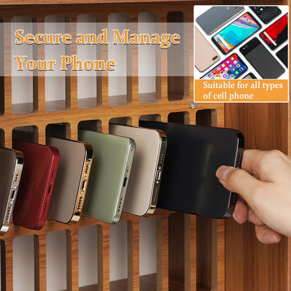 Lzttyee Cell Phone Holder Classroom 36 Slots Wooden Cell Phone Storage Cabinet Pocket Chart with Handle and Security Lock for Classroom Office (36 Grid Cabinet Cherry)