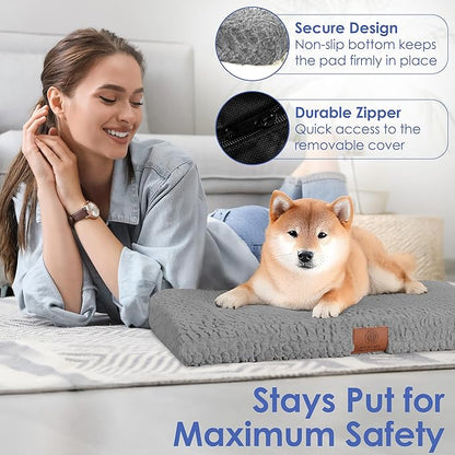 American Kennel Club Orthopedic Memory Foam Dog Crate Mat, Egg Crate Foam Cushion, Washable Cover, Non-Slip Base, Eases Joint Pain, Breathable, Durable, 36x23, Gray