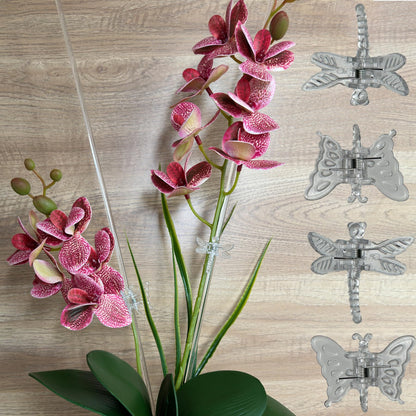 30Pcs Acrylic Plant Stakes Garden Single Stem Plant Support Stakes Clear Orchid Stakes and 30Pcs Clips Plant Support Sticks Clear Dragonfly Orchid Clip for Indoor and Outdoor Plants, Flowers, Tomatoes