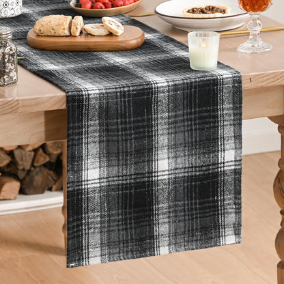 Artoid Mode Black Grey Farmhouse Plaid Table Runner, Halloween Rustic Holiday Check Kitchen Dining Table Decoration for Home Party Decor 13x90 Inch