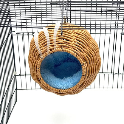 Rattan Bird Nest for Cage，Hanging Parrot Breeding Nesting House Washable Soft Lay Warm Sleep Hut Bird Cage Accessories for Cockatiels Budgerigars Finches Canaries (Circular Opening)