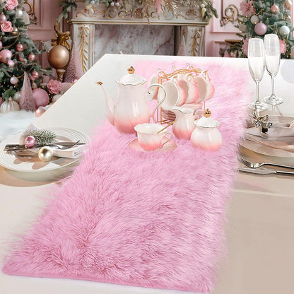 tiosggd Pink Table Runner 12x36 inch, Soft Fluffy Faux Fur Dresser Scarf for Bedroom, Coffee Table, Small Nightstand Cover, Pastel Pink Home Decor for Spring, Birthday, Wedding, Bridal Shower Party