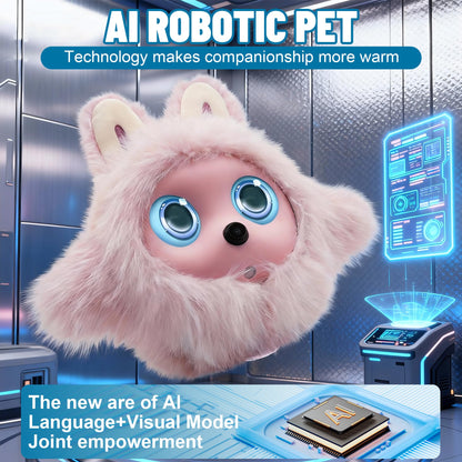 Funio AI Smart Robotic Pet, Cute Emotional Companion Robot with Multimodal Interaction, Replaceable Fluffy Cover, Voice Conversation, Touch Sensing, LCD Screen, Suitable for Home & Office