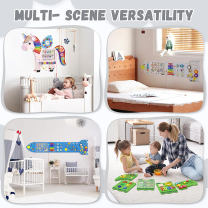 nigwet Rocket Activity Wall Busy Board Panels - Sensory Wall Panel for Kids, Montessori Toddler Wall Activity Board, Wall Toys for Toddlers 3, Activity Cube, Wood Activity Boards, White Grey