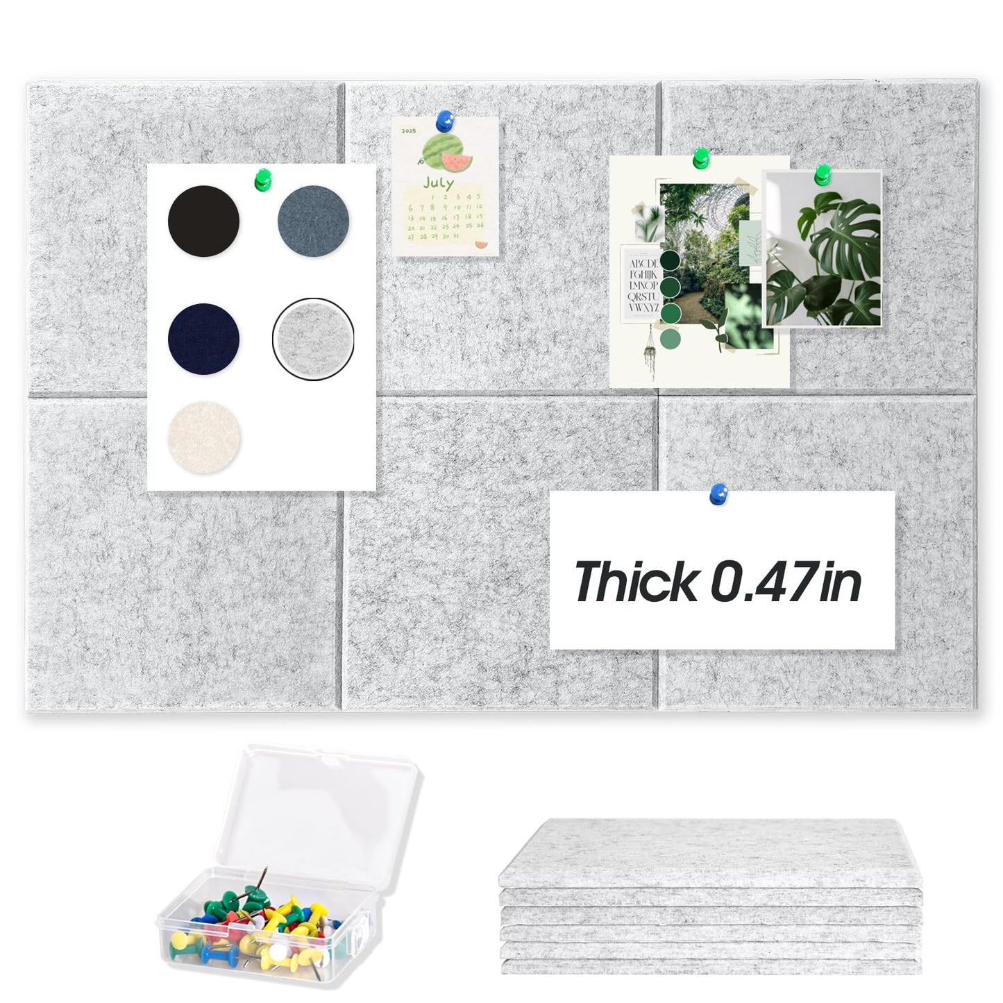 Thick Cork Board Tiles for Wall with Push Pins, Removable 36"x24"x0.47" Bulletin Board Sets, Magrowill 6 Packs Felt Panels Self-Adhesive Pin Board