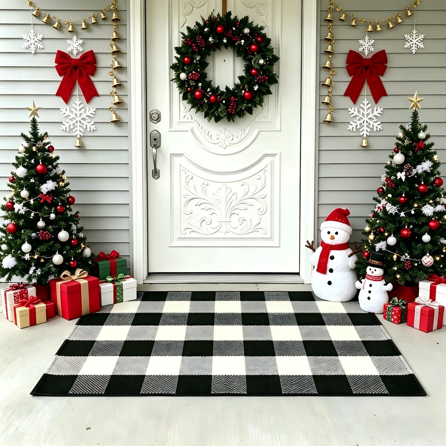 WAYYE Buffalo Plaid Outdoor Rug 27.5" x 43" Black and White Checkered Area Rug Washable Doormats Indoor Outdoor Rugs for Layered Front Door Mats, Porch, Entryway, Kitchen, Farmhouse