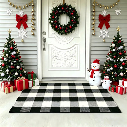 WAYYE Buffalo Plaid Outdoor Rug 27.5" x 43" Black and White Checkered Area Rug Washable Doormats Indoor Outdoor Rugs for Layered Front Door Mats, Porch, Entryway, Kitchen, Farmhouse