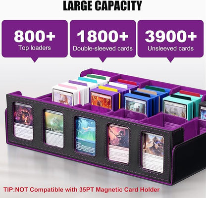 Kabinka Trading Card Storage Box with Commander Display, 5-Row Deck Case with Removable Lid; 3900+ Card Deck Box for MTG TCG Sports Card, 5 Top Loaders, 5 Stoppers, 48 Dividers,1 Dice Tray