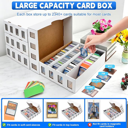 8 Pack Trading Card Storage Box 25000+ Count Cards Storage Box with 48 Card Divider White Sports Card Boxes Bulk Card Cases Cardboard Card Collection Trading Card Boxes for Basketball MTG TCG Cards