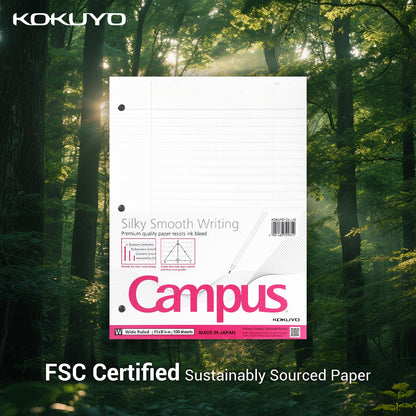 Kokuyo Filler Papers, 8-1/4"x11”, Wide Ruled 3 Hole Punched Loose Leaf Paper, 300 Sheets Bleed Resistance Notebook Paper, Japanese Smooth Lined Paper for 3 Ring Binders School Supplies