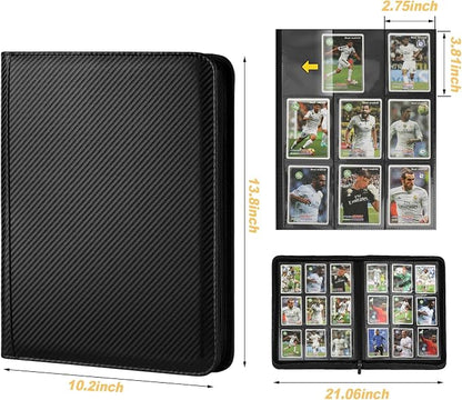 360 Cards Ringless 9-Pocket Side Loading Trading Card Binder, PU Zipper Fixed Page Card Album for TCG Sports Cards, Not Fit Top Loaders (Carbon Black)