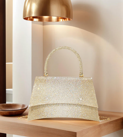 Sweetovo Rhinestones Clutch Purse for Women Sparkly Shoulder Bag and Handbags for Wedding Party Evening Crossbody Bag (B-Gold)