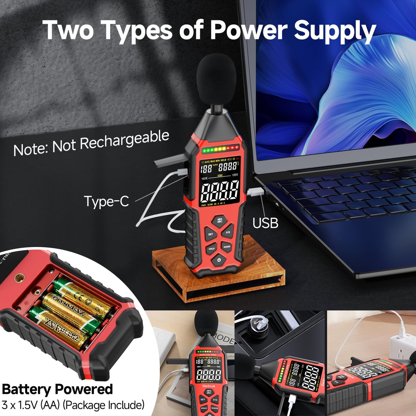 Power Supply Available Decibel Meter, Gedaye Sound Level Meter, A/C Weighted SPL Meter, Noise Measure Device 30-130dB, Noise Detector Sound Monitor Decibel Reader Classroom Factory Noisy Neighbor