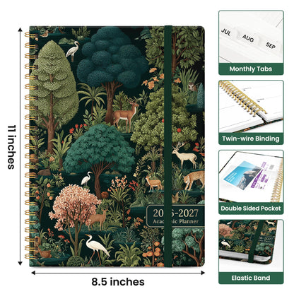 Planner 2026-2027, Academic Year Weekly and Monthly Calender Planner, from Jul 2026 - Jun 2027, Spiral Bound School Planning Book, Perfect for Teacher, Student, Women & Men, A4 (8.5" x 11"), Enchanted Grove