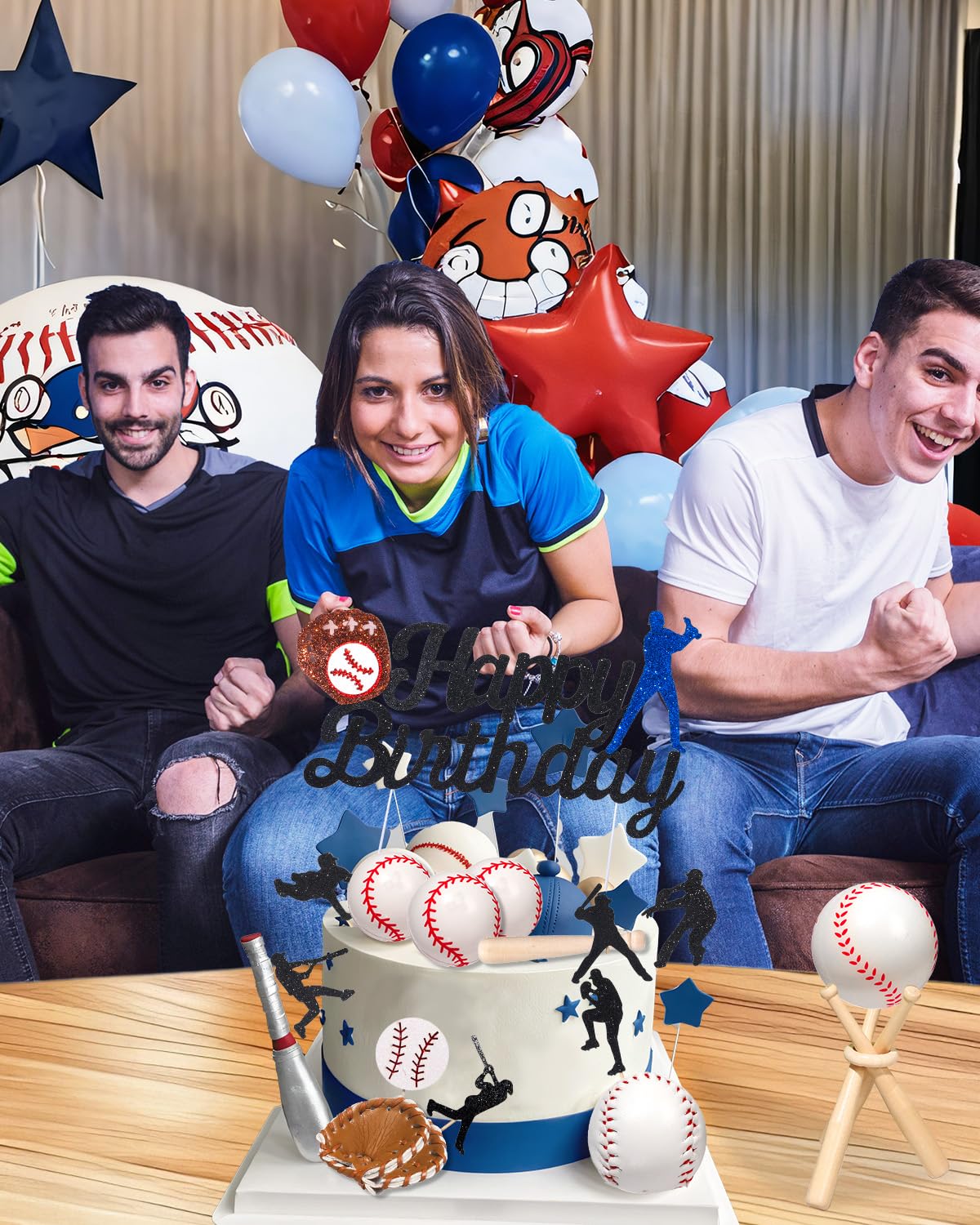 RAYNAG 16 Pcs Baseball Cake Topper Set – Happy Birthday Cake Topper with Baseball Stand, Glove & Foam Baseballs, Baseball Theme Party Supplies for Boys & Sports Lovers, Baseball Birthday Decorations