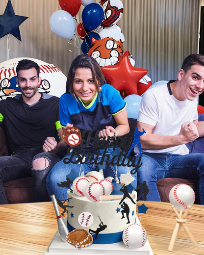 RAYNAG 16 Pcs Baseball Cake Topper Set – Happy Birthday Cake Topper with Baseball Stand, Glove & Foam Baseballs, Baseball Theme Party Supplies for Boys & Sports Lovers, Baseball Birthday Decorations