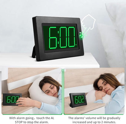 KWANWA Large Digital Alarm Clock, 3" LED Display Battery Operated, Dimmable Auto Night Mode, Easy to Read for Seniors Visually Impaired, Cordless Wall Clock or Table Clock for Bedroom Living Room