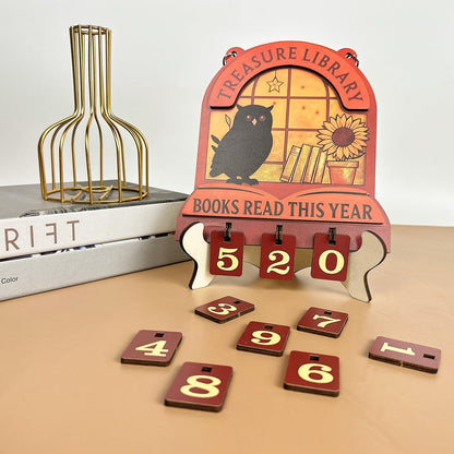 Reading Tracker Counter Sign, Wooden Books Read This Year Display, Book Lover Gift for Librarian, Reader, Teacher, Women, Wall and Table Decor for Home Library, Teachers, Book Lovers（Owl design）