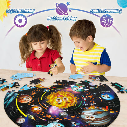 SYNARRY Solar System Floor Puzzles for Kids Ages 4-8, Large 70 Piece Jigsaw Puzzles for Kids Ages 4-6, Space Planet Astronaut Toys Puzzles, Preschool Learning Toys, Easter Basket Stuffers for Boy Girl