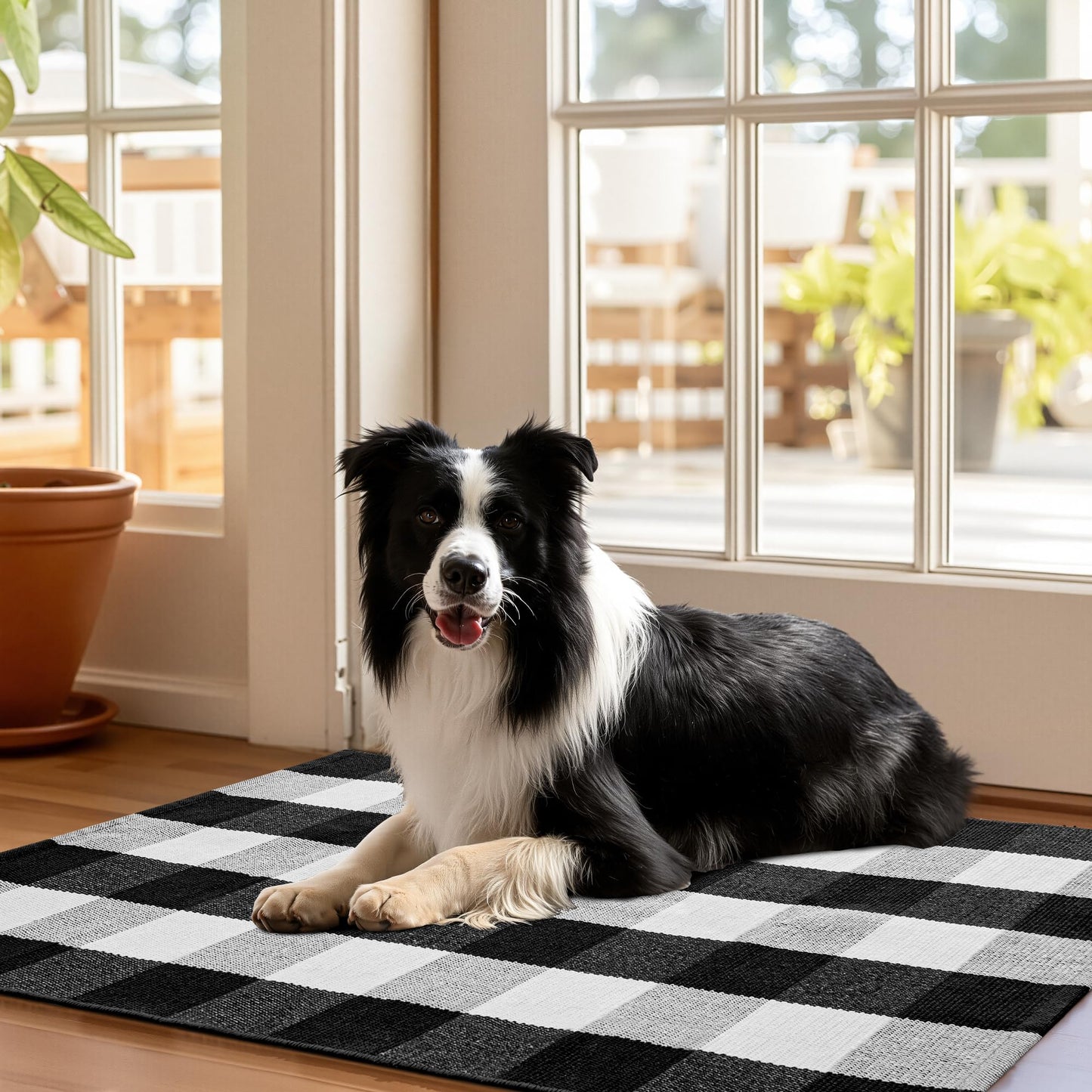 joybest Buffalo Plaid Doormats Rug 27.5 x 43 Inches Black and White Checkered Rug Cotton Hand-Woven Front Doormat Outdoor or Indoor Rugs for Front Porch, Farmhouse, Entryway