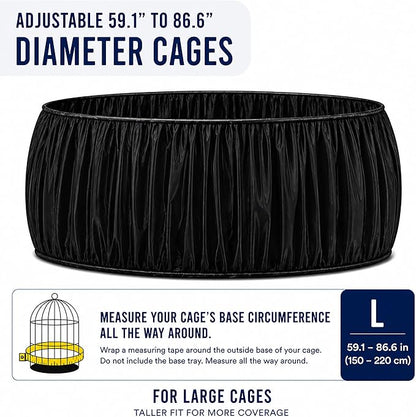 Universal Bird Cage Seed Catcher Universal Mesh Skirt Cover Stretchy Small Animal Cages Cover Pet Removable Durable Protector (Large, Black)
