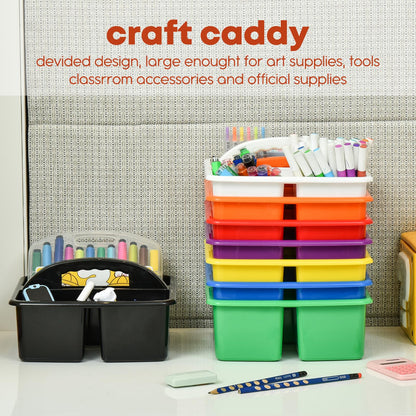 ALINK Plastic Classroom Caddy Organizer with Handle, 6-Pack 3 Compartments, Teacher Supply Storage Caddy for Classroom Organization, Table, Desk, Office, Craft Art for Kids - Black