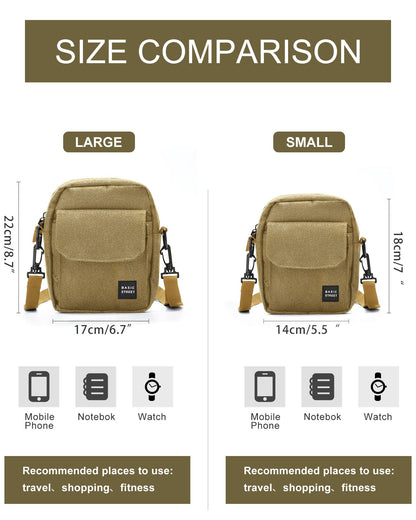 Unisex Khaki Large Crossbody Bag & Mini Messenger Satchel - Cell Phone Purse, Neck Pouch Wallet & Passport Holder