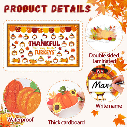 Thanksgiving Turkey Bulletin Board Set Thankful Classroom Decoration My Little Turkeys Paper Cutouts DIY Fall Crafts Bulletin Board Border for School Wall Autumn Decor Teacher Supplies