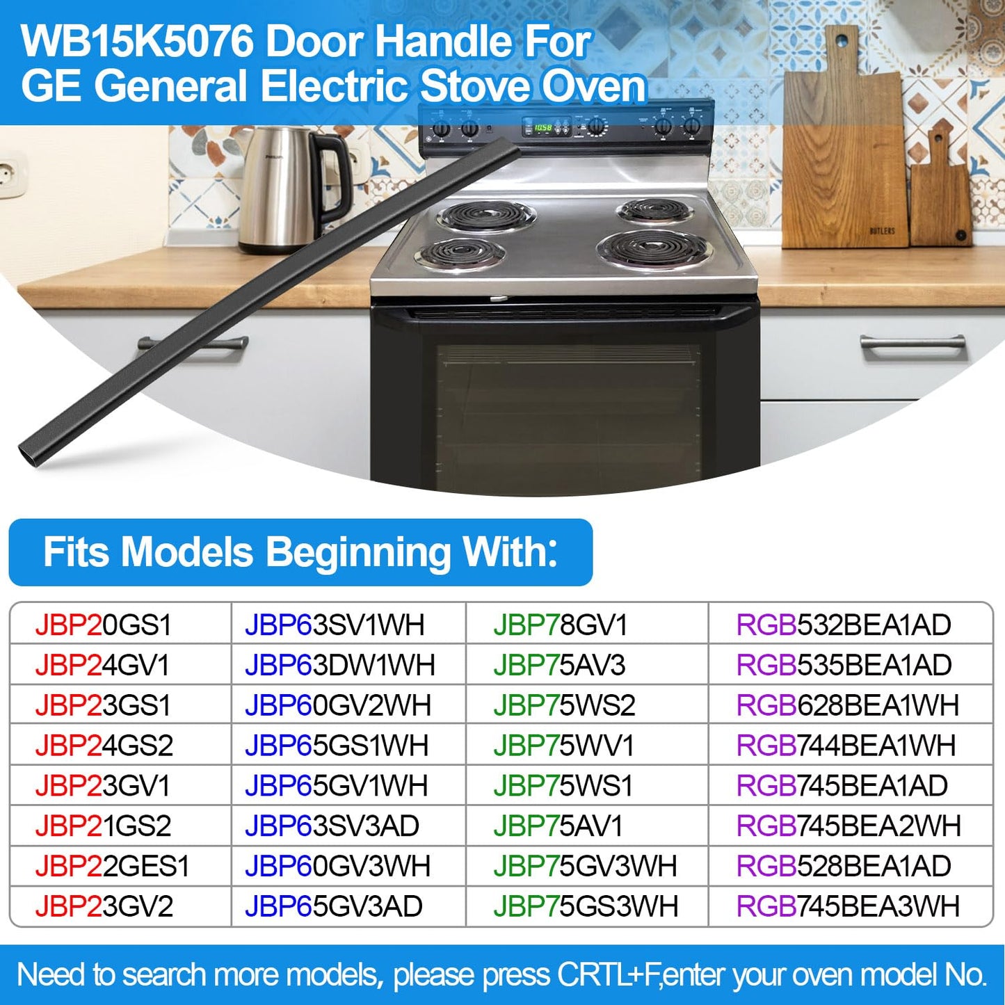 Upgraded WB15K5076 Oven Door Handle Replacement Compatible with Ge Stove Handle,Fit Hotpoint Ge Electric Stove Oven Door Handle Replacement Parts WB15X5203 PS231857 WB15K5076 Black Oven Handles