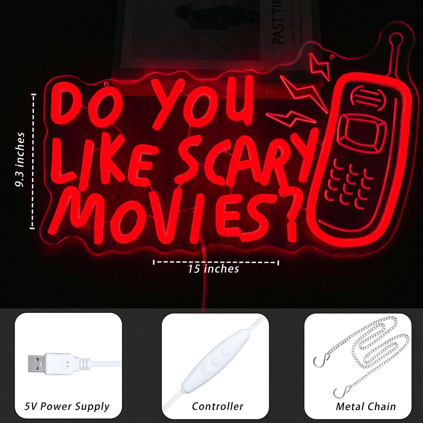 Horror Movie Decor Neon Sign Do You Like Scary Movies Neon Light Dimmable Gothic Led Light Up Signs for Movie Room, Halloween, Gothic Themed Parties Decoration Gifts(15 * 9.3inch)