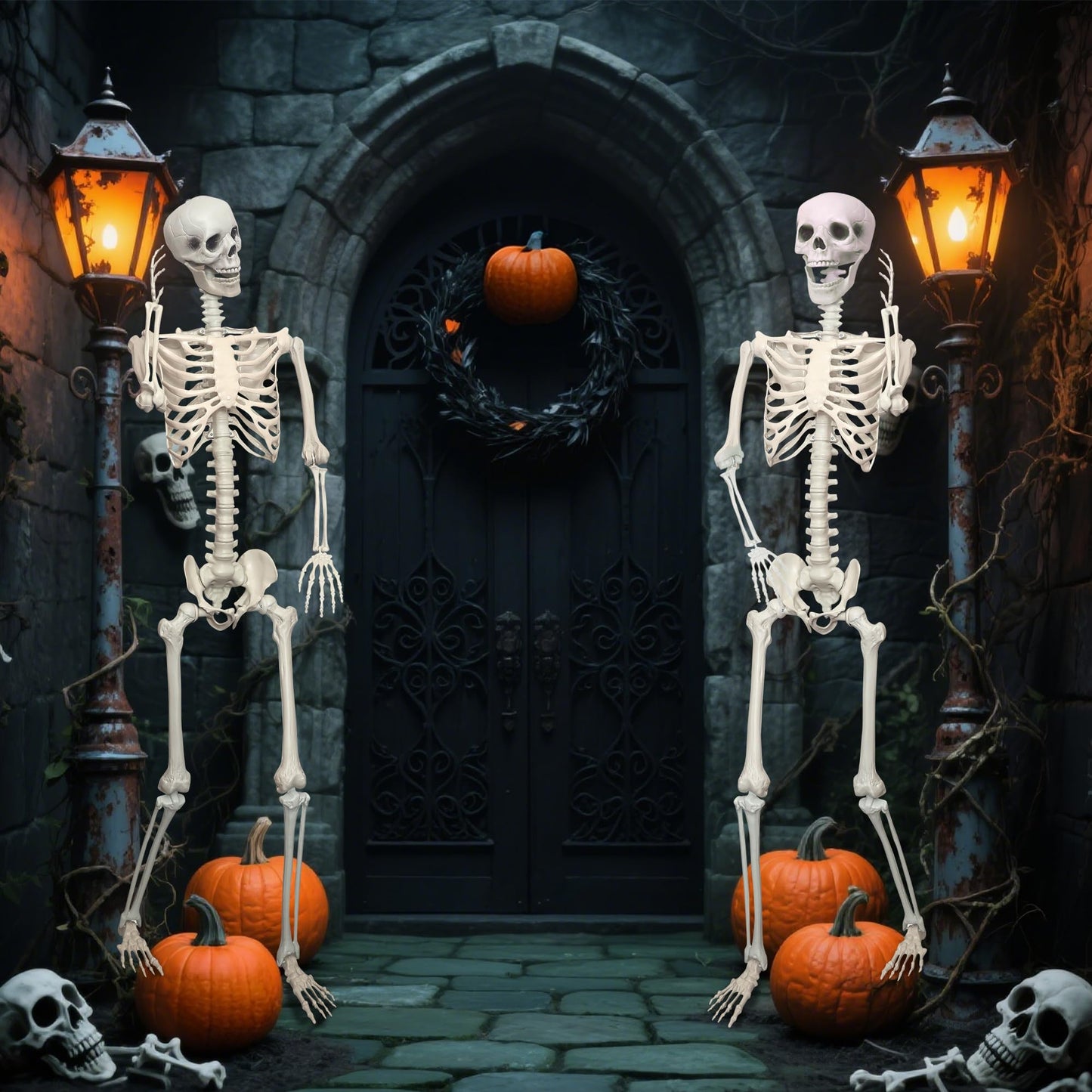 LOSFOTBO 5.9Ft/180cm Giant Skeleton Poseable Skeleton Realistic Full Body Bones for Halloween Decorations