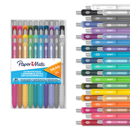 Paper Mate InkJoy Gel Pens Ultimate Pack, Retractable, Featuring Classic, Bright!, and Metallic Inks, Assorted Colors, 30 Count - Writing, Note-Taking, Teacher Supplies, Back to School