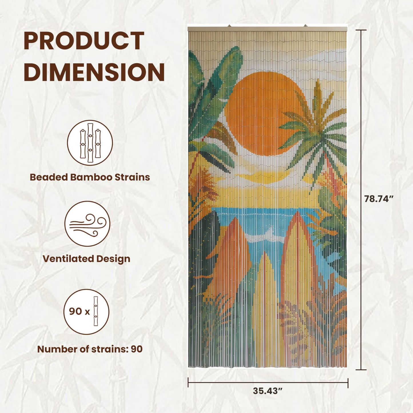 Vietbud Décor Summer Vibe Bamboo Beaded Curtains for Doorways, Decorative Room Divider, Natural Vietnamese Craft, Indoor Hanging Bamboo Blinds, Sturdy Hook, Easy to Clean, 35.43 x 78.74 Inches