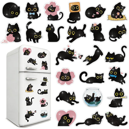 24 Pcs Diamond Art Kits for Kids Teens Adults, Fridge Magnets Diamond Painting Kits Cat Dimond Art Paintings Gem Art Refrigerator Magnets Arts and Crafts for Kids DIY Crafts Gifts Home Decors