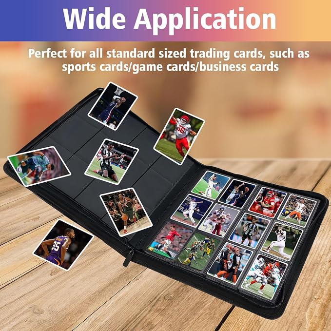 12 Pocket Card Binder, 720 Pockets PU Leather Zipper Trading Card Collection Album, Side-Loading Card Storage Folders for MTG, TCG, Game/Sport Crads (Green, 12 Pockets)