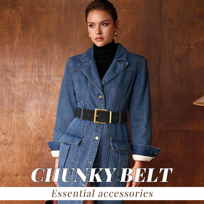 WERFORU Women Wide Chunky Belt for Dresses Fashion Thick Suede Belt with Big Gold Buck,Black