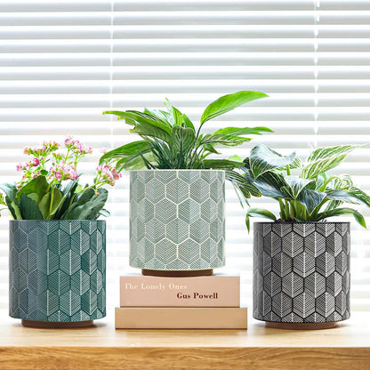 GUGUGO Plant Pots Hexagonal Pattern, Boho Modern Planters for Indoor Plants, Unique Decorative Flower Planter Pot with Drainage, Cute Small Succulent Pots, Eclectic Funky Gardening Pot Gifts, Black