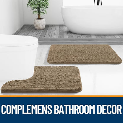 OLANLY Small Bathroom Rugs 24x16, Extra Soft Absorbent Chenille Bath Rugs, Rubber Backing Quick Dry, Machine Washable Bath Mats for Bathroom Floor, Tub and Shower, Home Decor Accessories, Tan