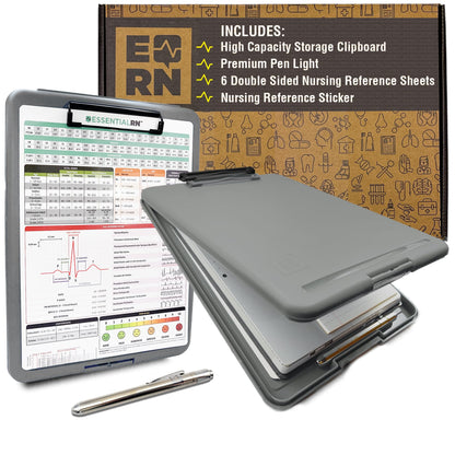 Essential RN Heavy Duty Nursing Clipboard with Storage Compartment, Penlight & Clinical Cheat Sheets – Nurse Clipboard Binder with Pen Holder - Perfect Nursing Accessories for Nursing Students